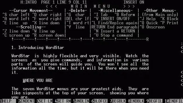 WordStar text interface on a DOS screen: black and white image